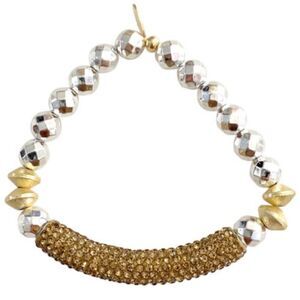 Stretch Bracelet Stone Beads & Crystal Rhinestone Bar BRAND NEW Silver & Gold